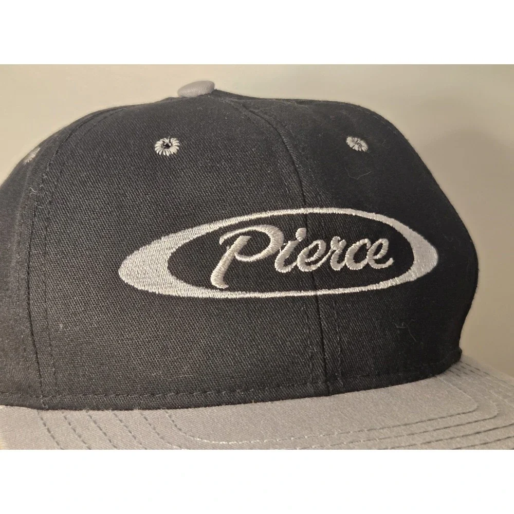 Vintage Pierce Trucker Hat Cap Snapback One Size Black Gray Retro Made in USA